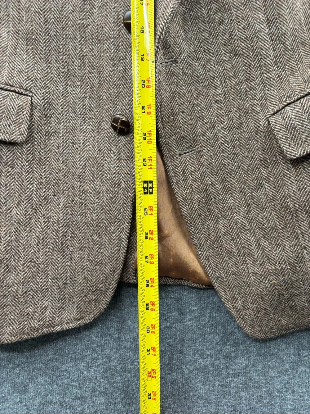Park Row Brown Herringbone Tweed Wool Blazer 2-Button Notch Inner Pockets